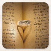 Hochzeitsring-Herz-Schatten auf Bibel Rechteckiger Pappuntersetzer (Vorderseite)