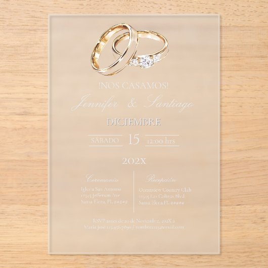 Hochzeitsring spanisch acryleinladungen (Vorderseite)