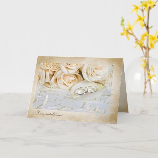 Hochzeitsringe auf Rose Blütengratulation Karte (Gelbe Blume)