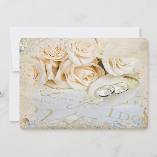 Hochzeitsringe auf Rose Einladung (Vorderseite)