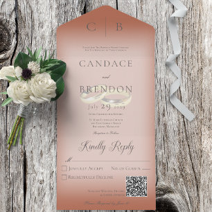 Hochzeitsringe Moderne Ton Rost QR-Code All In One Einladung
