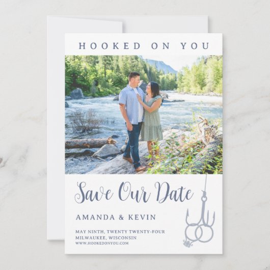 Hochzeitsrings Save the Date für Angelhaken (Vorderseite)