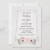 Hochzeitsrosa Anemone und Glitzer Einladung (Vorderseite)