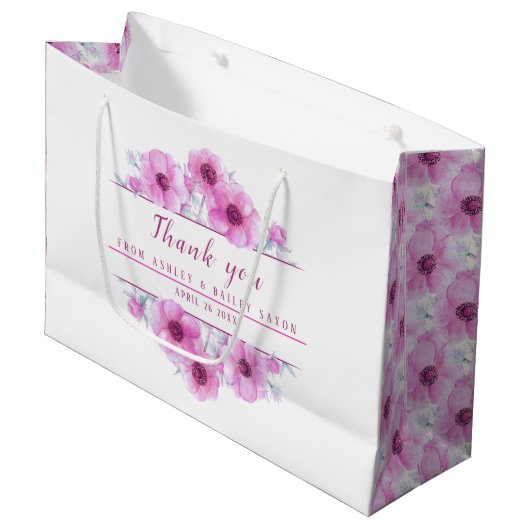 Hochzeitsrosa Blume danke Ihnen große Geschenktasc Geschenktüte (Vorderseite Schrägansicht)
