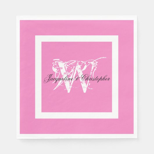 Hochzeitsrosa Chic Monogram Names Elegant Paper Serviette (Vorderseite)