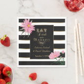 Hochzeitsrosa Floral, schwarz und weiß Streifen Serviette (Beispiel)