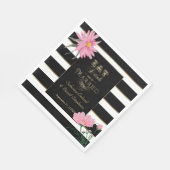Hochzeitsrosa Floral, schwarz und weiß Streifen Serviette (Ecke)