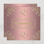 Hochzeitsrosa mit goldenen Herzen Einladung (Vorne/Hinten)