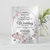 Hochzeitsrosa Peach Shiny Hearts Geometrisches Ele Einladung (Stehend Vorderseite)