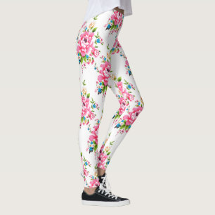 Hochzeitsrosa-Peony-Reihe von Blume-Muster Leggings