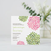 Hochzeitsrosa und grüne Blume Bluben Einladung (Stehend Vorderseite)