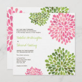 Hochzeitsrosa und grüne Blume Bluben Einladung (Vorne/Hinten)