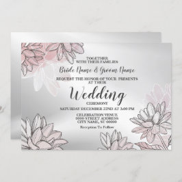 Hochzeitsrosa Weiße Blume Silber Wasserfarbe Einladung