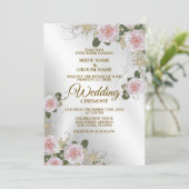 Hochzeitsrosa Weiße Blütensilber Rustikales Elegan Einladung (Stehend Vorderseite)