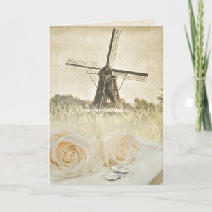Hochzeitsrosen auf der Bibel mit Windmühle Karte