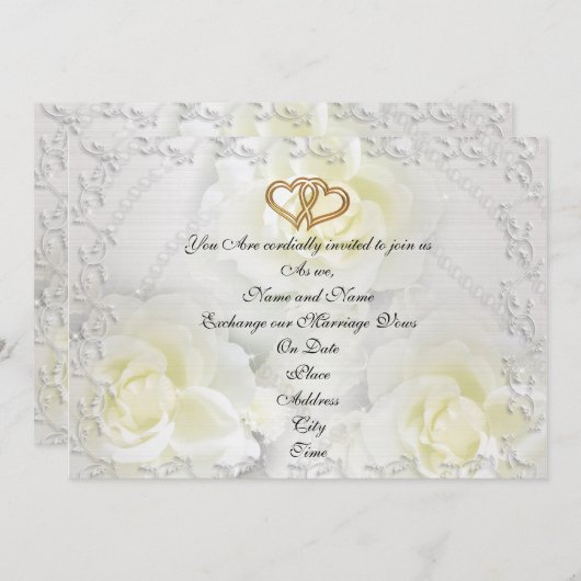 Hochzeitsrosen in elegantem Weiß Einladung (Vorne/Hinten)