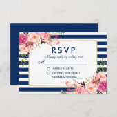 Hochzeitsrost RSVP Floral Aquarell Pink Blaue Stre (Vorne/Hinten)