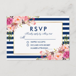 Hochzeitsrost RSVP Floral Aquarell Pink Blaue Stre Karte