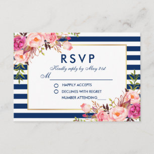Hochzeitsrost RSVP Floral Aquarell Pink Blaue Stre Karte