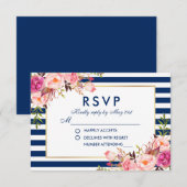 Hochzeitsrost RSVP Floral Aquarell Pink Blaue Stre Karte (Vorne/Hinten)