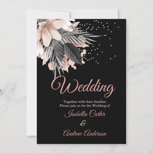 Hochzeitsrot Pfirsichrosa Holzkohle Schwarz Einladung (Vorderseite)