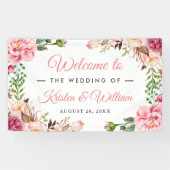 Hochzeitsrot Rosa Wasserfarben, gebräunt Banner (Horizontal)