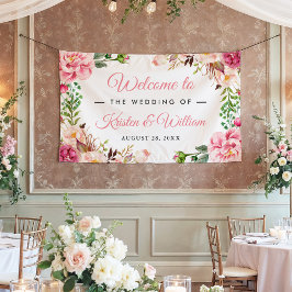 Hochzeitsrot Rosa Wasserfarben, gebräunt Banner