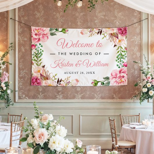 Hochzeitsrot Rosa Wasserfarben, gebräunt Banner