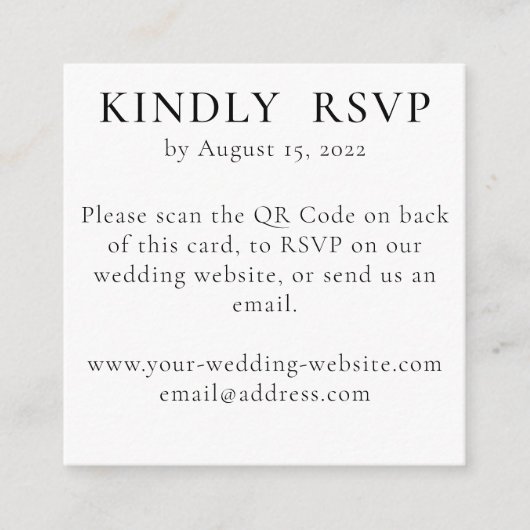 HochzeitsrSVP online auf der Website mit QR-Code Begleitkarte (Vorderseite)