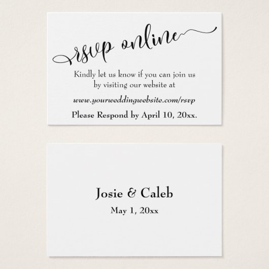 HochzeitsrSVP Online Beilegen schwarzes Script, we (Vorne & Hinten)