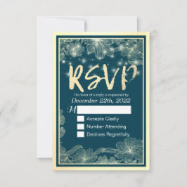 HochzeitsrSVP Reply Blue Gold Blume String Lights RSVP Karte