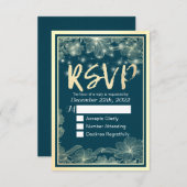 HochzeitsrSVP Reply Blue Gold Blume String Lights RSVP Karte (Vorne/Hinten)