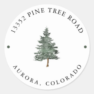 Hochzeitsrücksendeadresse Waldkiefernbaum Runder Aufkleber
