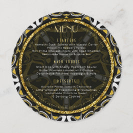 Hochzeitsrunde mit Schwarz-weißer und goldener Geo Menükarte