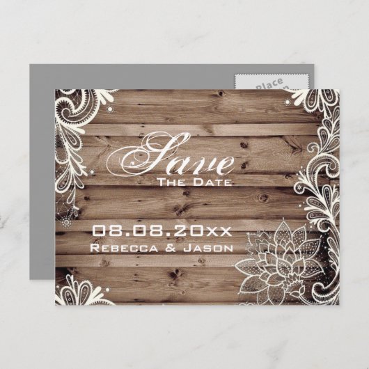 Hochzeitssaal aus Stallholz Save the Date Ankündigungspostkarte (Vorne/Hinten)