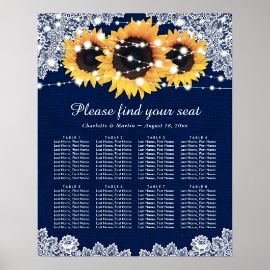 Hochzeitssaal für die Rustikale Navy Blauer Sonnen Poster (Vorne)