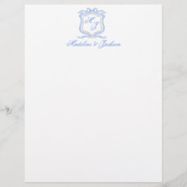 Hochzeitssache des Blue Monogram Wappen Watercolor Briefbogen