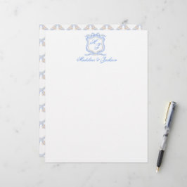 Hochzeitssache des Blue Monogram Wappen Watercolor Briefbogen
