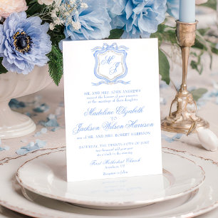 Hochzeitssache des Blue Monogram Wappen Watercolor Einladung