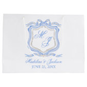 Hochzeitssache des Blue Monogram Wappen Watercolor Große Geschenktüte (Rückseite)