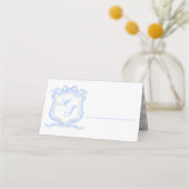Hochzeitssache des Blue Monogram Wappen Watercolor Platzkarte (Vorderseite)