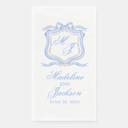 Hochzeitssache des Blue Monogram Wappen Watercolor Serviette (Vorderseite)