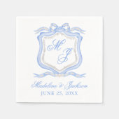 Hochzeitssache des Blue Monogram Wappen Watercolor Serviette (Vorderseite)