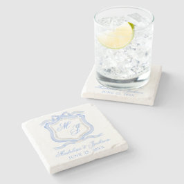 Hochzeitssache des Blue Monogram Wappen Watercolor Steinuntersetzer