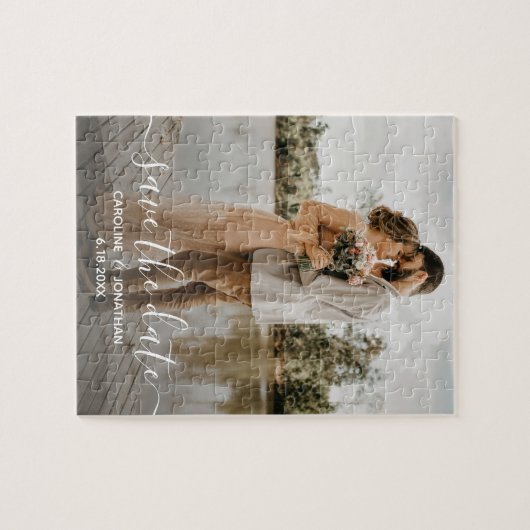 Hochzeitssache Foto-Skriptkalligrafie speichern Puzzle (Horizontal)