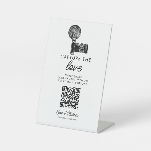 Hochzeitssache Liebe QR-Code Foto Hochladen Sockelschild (Vorderseite)