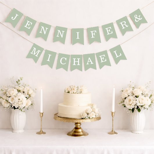 Hochzeitssage Green Simple Bride & Groom Names Wimpelkette