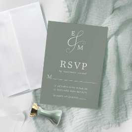 Hochzeitssage mit modernem Sage-Grün und Monogramm RSVP Karte