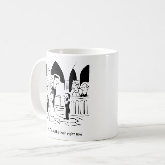 Hochzeitssageboy ist "On the Train". Funny Kaffeetasse (Vorderseite Links)