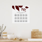Hochzeitssaison CHART Elegantes Burgund Blätter Poster (Küche)